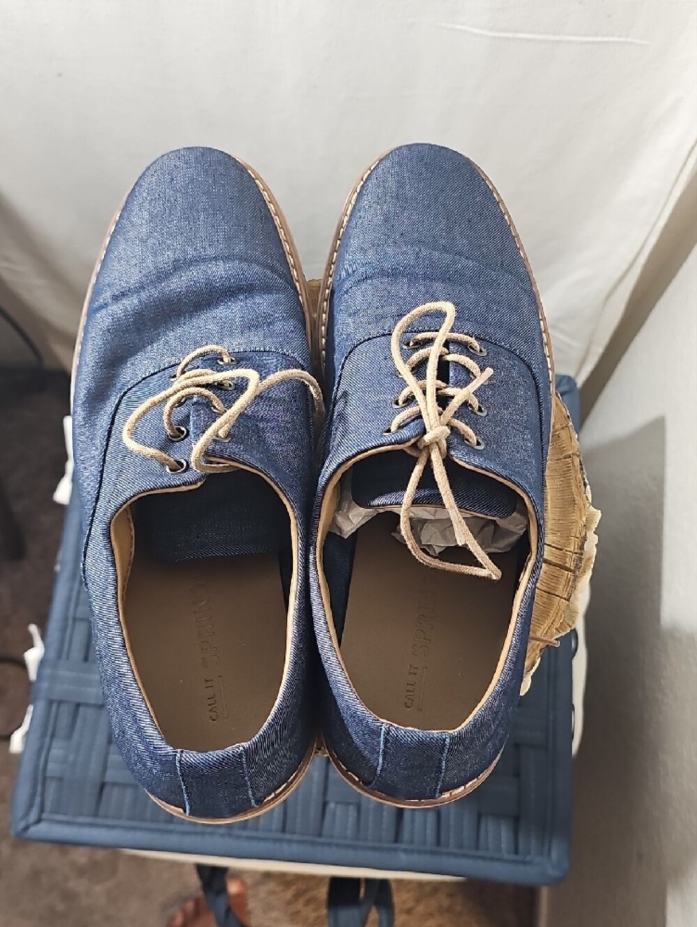 Call It Spring Navy Canvas Derby Shoes with Tan Accents - Picture 4 of 6